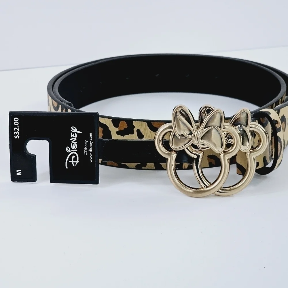 New! Disney Minnie Mouse Leopard Cheetah Gold Buckle Belt